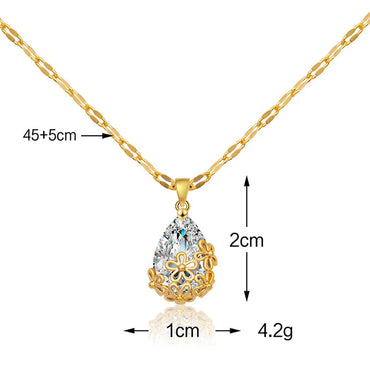 Copper Titanium Steel 18K Gold Plated Simple Style Inlay Water Droplets Zircon Pendant Necklace