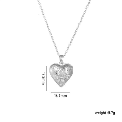 Wholesale Jewelry Simple Style Shiny Heart Shape Titanium Steel Copper Zircon 18K Gold Plated Inlay Pendant Necklace Locket Necklace