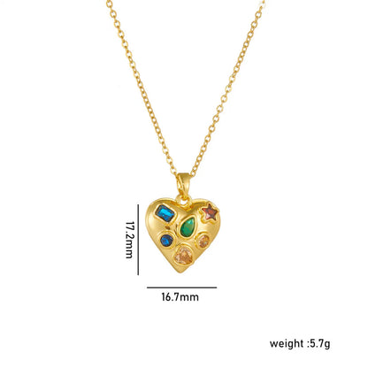 Wholesale Jewelry Simple Style Shiny Heart Shape Titanium Steel Copper Zircon 18K Gold Plated Inlay Pendant Necklace Locket Necklace