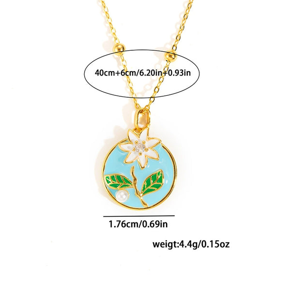 Titanium Steel Copper Daisy Geometric Pendant Necklace With Electroplating And Micro Set Zircon For Women
