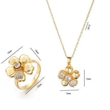 Titanium Steel Copper Elegant Diamond Flower Jewelry Set