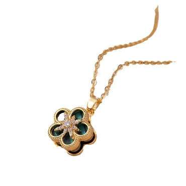 Titanium Steel Copper Elegant Diamond Flower Pendant Necklace