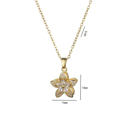 Titanium Steel Copper Elegant Diamond Flower Pendant Necklace