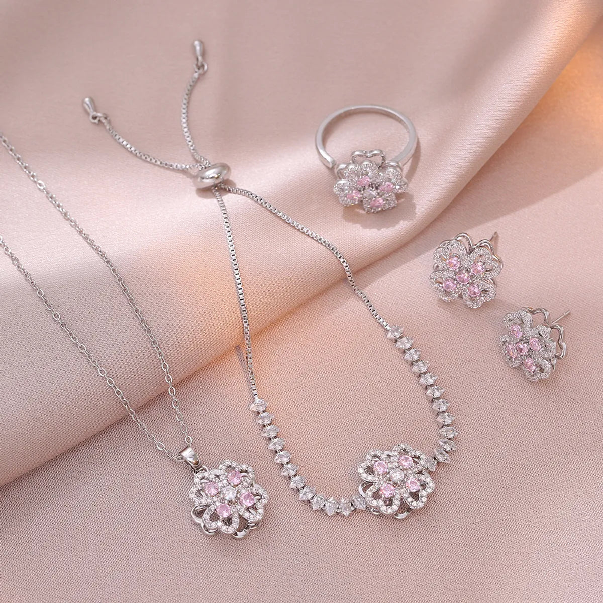 Titanium Steel Copper Elegant Flower Jewelry Set