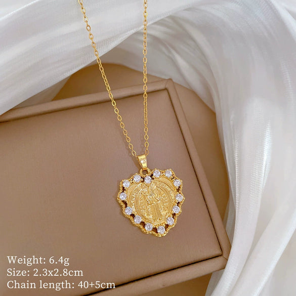 Titanium Steel Copper Geometric Microinlaid Diamond Necklace Unisex