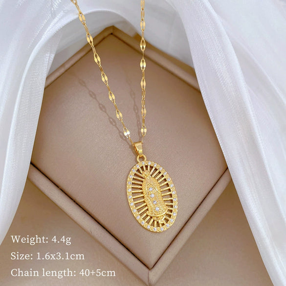 Titanium Steel Copper Geometric Microinlaid Diamond Necklace Unisex