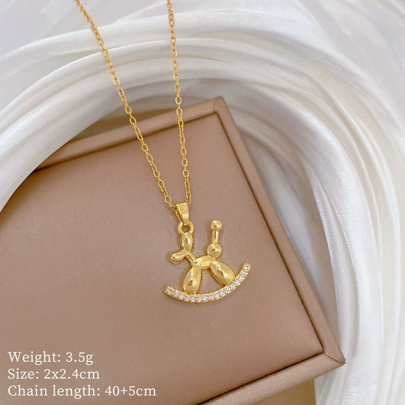 Titanium Steel Copper Geometric Microinlaid Diamond Necklace Unisex