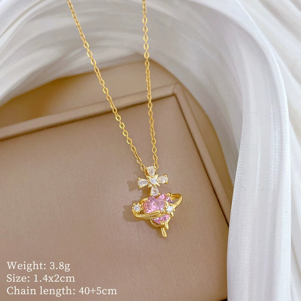 Titanium Steel Copper Geometric Microinlaid Diamond Necklace Unisex
