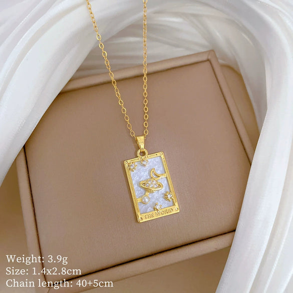 Titanium Steel Copper Geometric Microinlaid Diamond Necklace Unisex