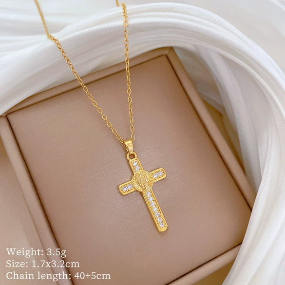 Titanium Steel Copper Geometric Microinlaid Diamond Necklace Unisex