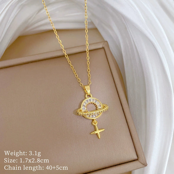 Titanium Steel Copper Geometric Microinlaid Diamond Necklace Unisex