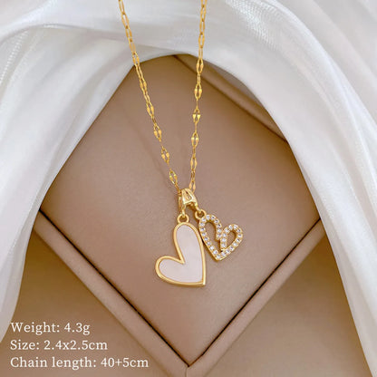 Titanium Steel Copper Gold Plated Cute Modern Style Classic Style Double Layer Inlay Heart Shape Zircon Pendant Necklace