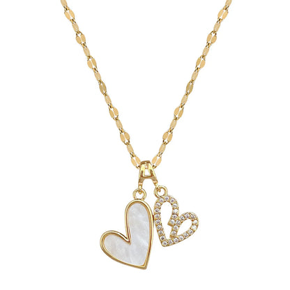 Titanium Steel Copper Gold Plated Cute Modern Style Classic Style Double Layer Inlay Heart Shape Zircon Pendant Necklace