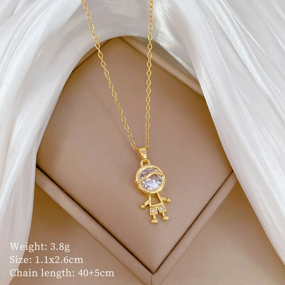 Titanium Steel Copper Gold Plated Cute Modern Style Classic Style Inlay Human Boy Zircon Pendant Necklace