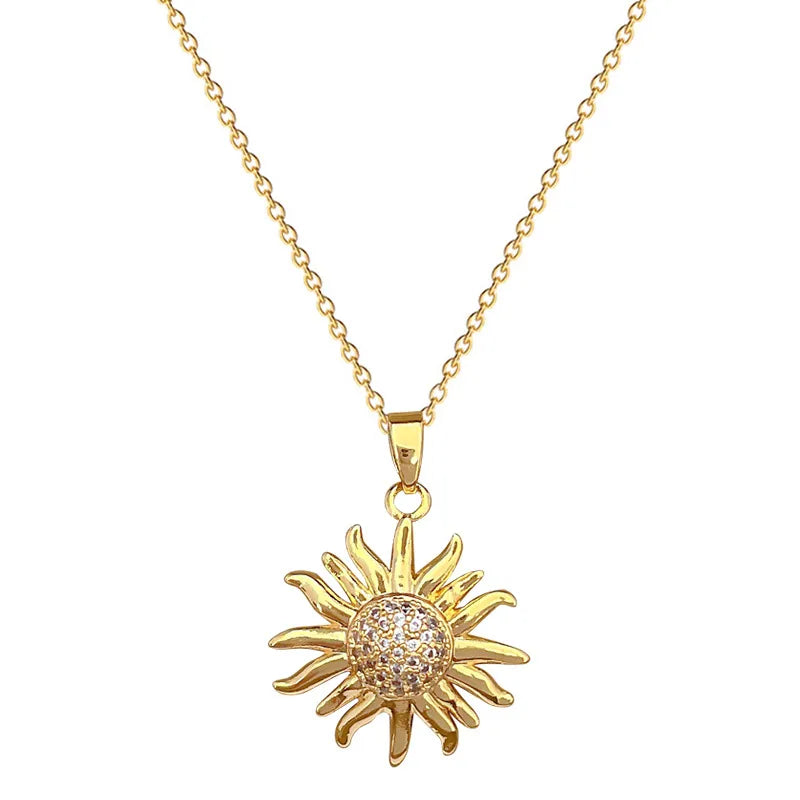 Titanium Steel Copper Gold Plated Cute Modern Style Classic Style Inlay SUNFLOWER (Jz001) Zircon Pendant Necklace