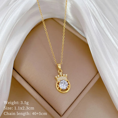 Titanium Steel Copper Gold Plated IG Style Classic Style Inlay Crown Zircon Earrings Necklace