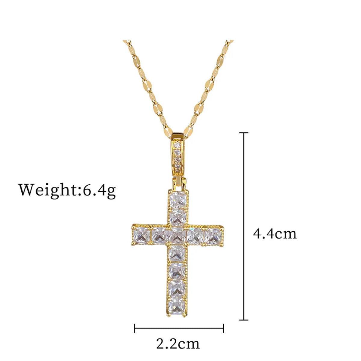 Titanium Steel Copper IG Style Shiny Cross Inlay Zircon Pendant Necklace