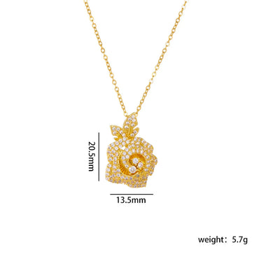 Titanium Steel Copper IG Style Shiny Plating Hollow Out Inlay Flower Pearl Zircon Pendant Necklace