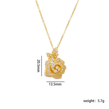 Titanium Steel Copper IG Style Shiny Plating Hollow Out Inlay Flower Pearl Zircon Pendant Necklace