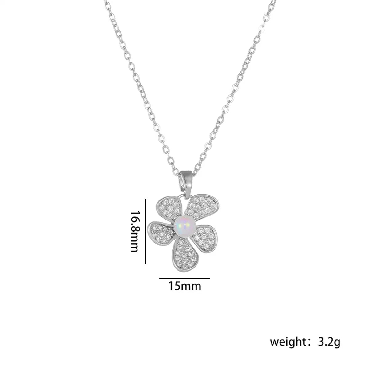 Titanium Steel Copper IG Style Shiny Plating Hollow Out Inlay Flower Pearl Zircon Pendant Necklace