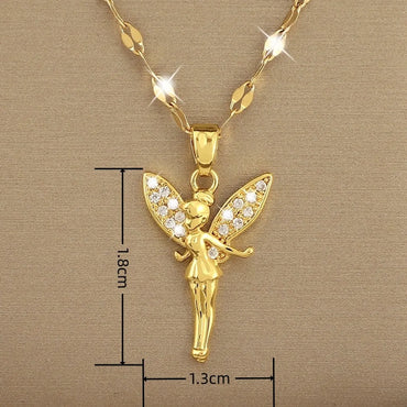 Titanium Steel Copper IG Style Simple Style Plating Inlay Angel Zircon Pendant Necklace