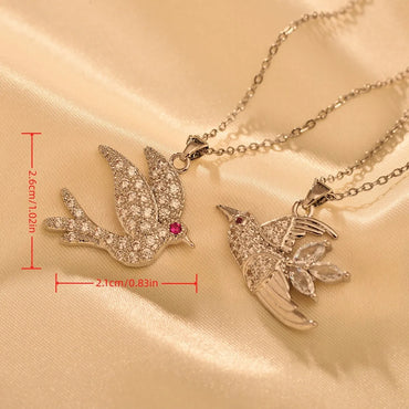 Titanium Steel Copper IG Style Simple Style Shiny Bird Inlay Zircon Pendant Necklace