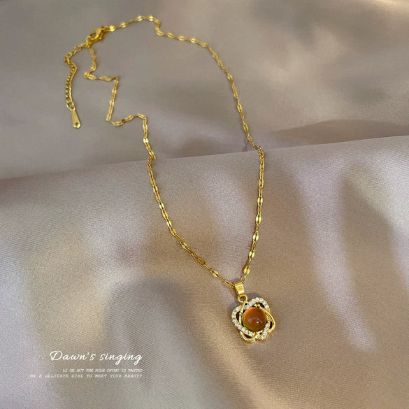 Titanium Steel Copper Lip Chain Geometric Bird's Nest Pearl Cartoon Style Necklace Set With Diamonds Unisex