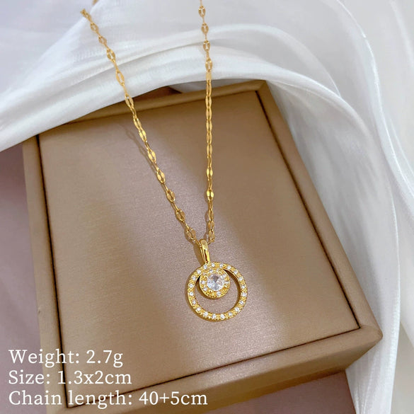 Titanium Steel Copper Pendant Cartoon Geometric Style Full Diamond Micropaved Zircon Necklace With Real Gold Electroplating