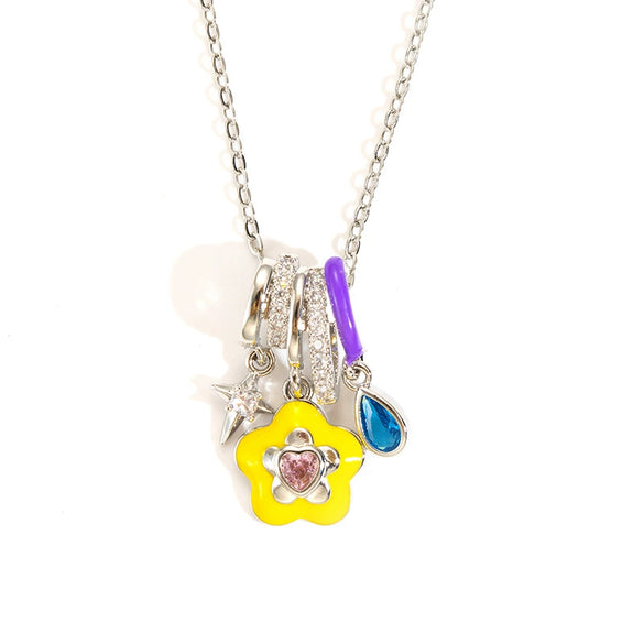 Titanium Steel Copper Pendant Necklace With Oil Dropping Flower Design For Women