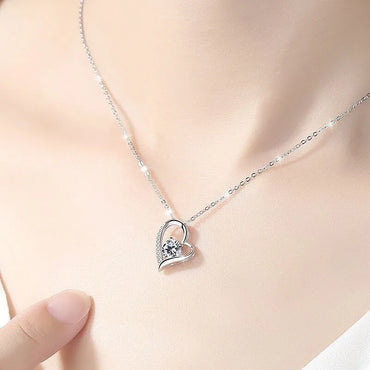 Titanium Steel Copper Plating Heart Shape Zircon Pendant Necklace