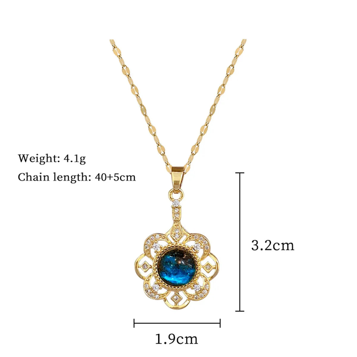 Titanium Steel Copper Simple Style Flower Hollow Out Inlay Gem Zircon Pendant Necklace