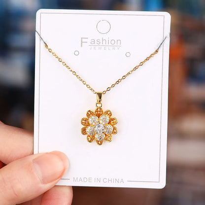 Titanium Steel Copper Simple Style Plating Flower Pendant Necklace