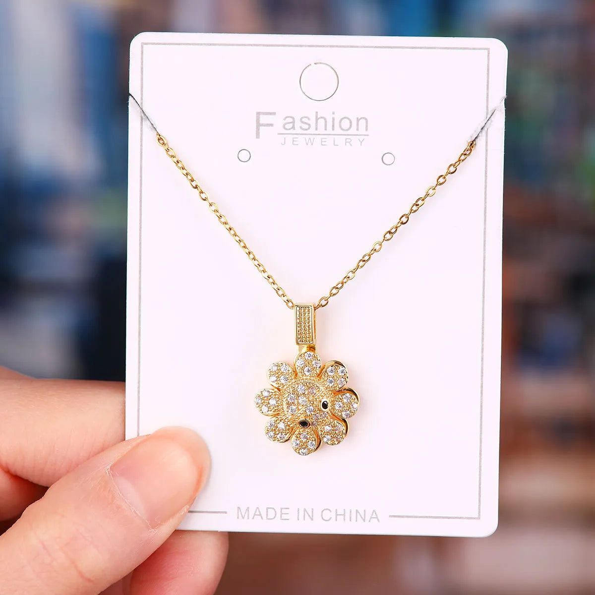 Titanium Steel Copper Simple Style Plating Flower Pendant Necklace