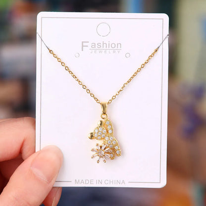 Titanium Steel Copper Simple Style Plating Flower Pendant Necklace