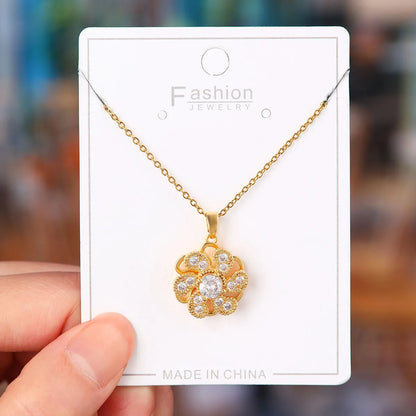 Titanium Steel Copper Simple Style Plating Flower Pendant Necklace