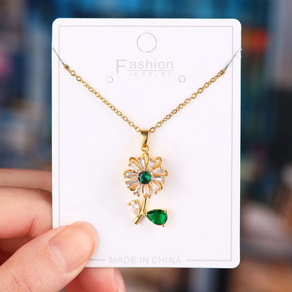 Titanium Steel Copper Simple Style Plating Flower Pendant Necklace