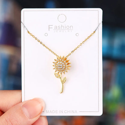 Titanium Steel Copper Simple Style Plating Flower Pendant Necklace