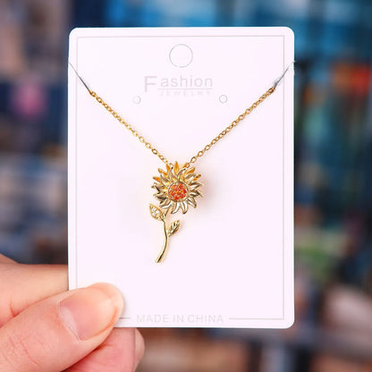 Titanium Steel Copper Simple Style Plating Flower Pendant Necklace