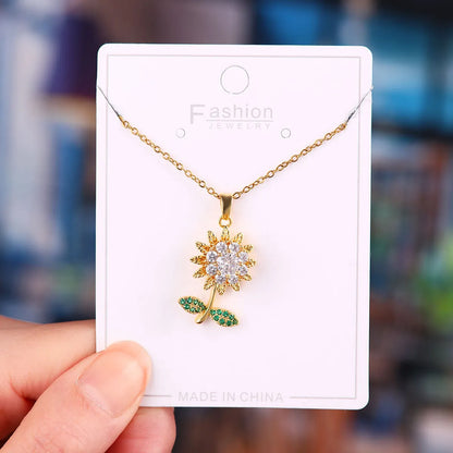 Titanium Steel Copper Simple Style Plating Flower Pendant Necklace