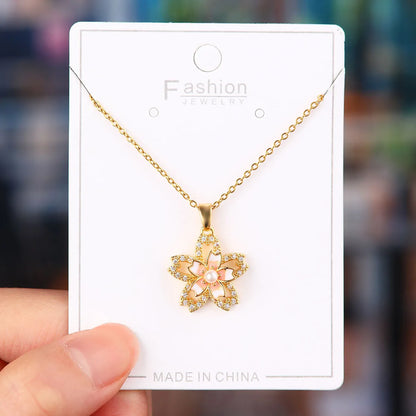 Titanium Steel Copper Simple Style Plating Flower Pendant Necklace