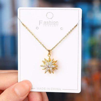 Titanium Steel Copper Simple Style Plating Flower Pendant Necklace