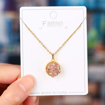 Titanium Steel Copper Simple Style Plating Flower Pendant Necklace