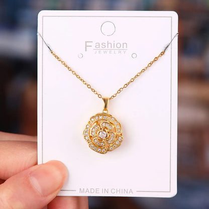 Titanium Steel Copper Simple Style Plating Flower Pendant Necklace