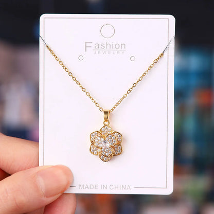 Titanium Steel Copper Simple Style Plating Flower Pendant Necklace