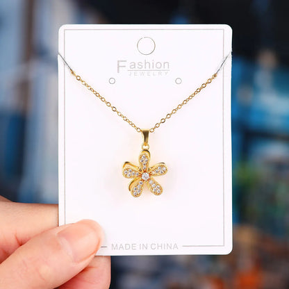 Titanium Steel Copper Simple Style Plating Flower Pendant Necklace