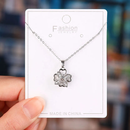 Titanium Steel Copper Simple Style Plating Flower Pendant Necklace