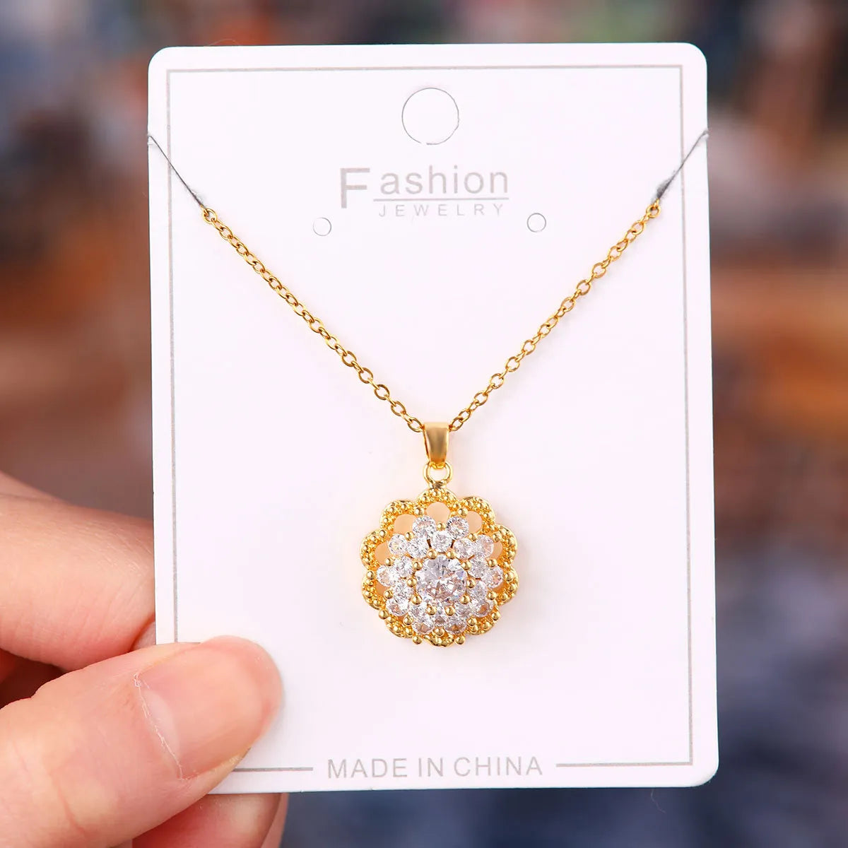 Titanium Steel Copper Simple Style Plating Flower Pendant Necklace