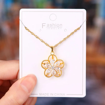 Titanium Steel Copper Simple Style Plating Flower Pendant Necklace