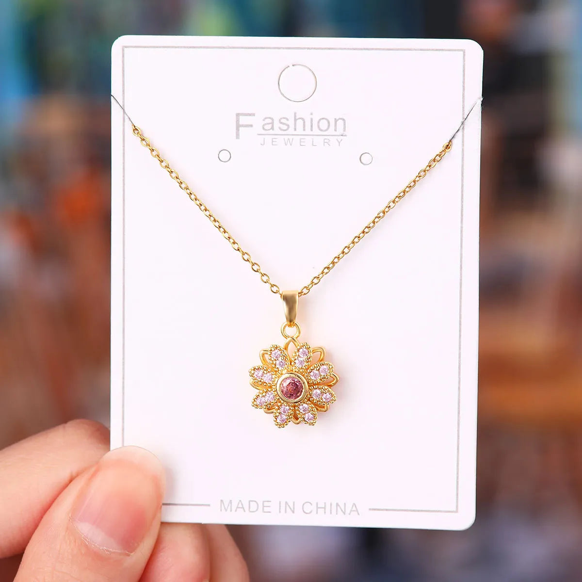 Titanium Steel Copper Simple Style Plating Flower Pendant Necklace