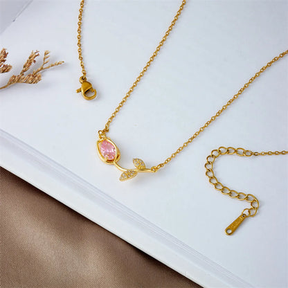 Titanium Steel Copper Simple Style Shiny Plating Inlay Flower Zircon Necklace